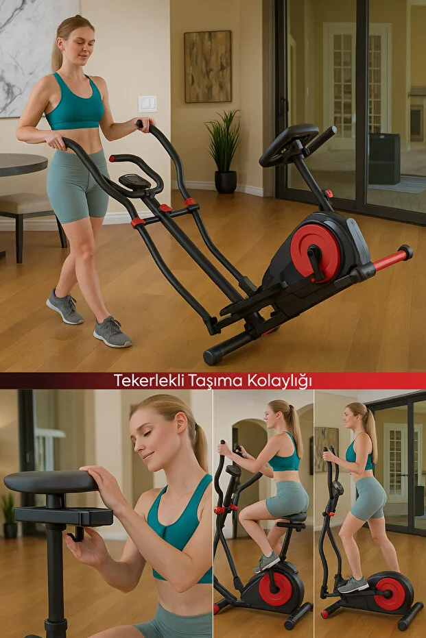 kochler 2'si 1 Arada Nabız Ölçer Kondisyon Bisikleti - Egzersiz Aleti - Eliptik Bisiklet - Kondisyon Aleti(120 Kg Kapasiteli)